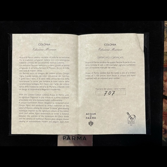 ACQUA DI PARMA “EDIZIONE MURANO”  COLONIA. LE #707/1100. Retailed for $950 - Picture 5 of 9